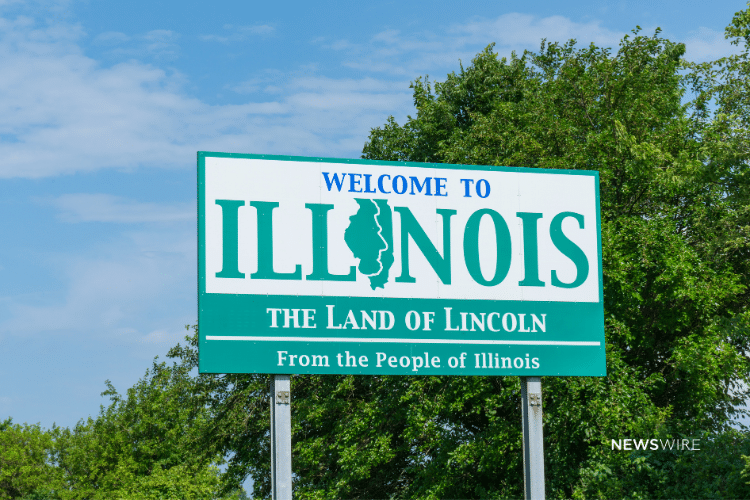 Picture of a "Welcome to Illinois" road sign. Image is being used for a blog post about top media outlets in Illinois.