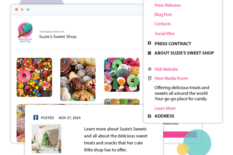Picture of a Newswire online media room for Suzie's Sweet Shop.
