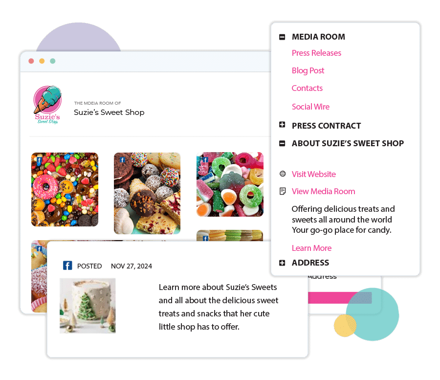 Picture of a Newswire online media room for Suzie's Sweet Shop.
