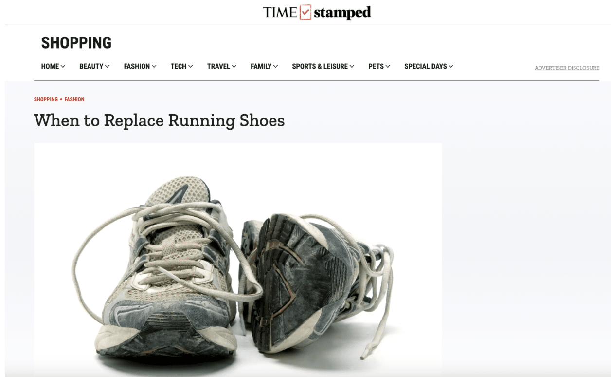 TIME article titled, "When to Replace Running Shoes" - Newswire PRO client earned media mention.