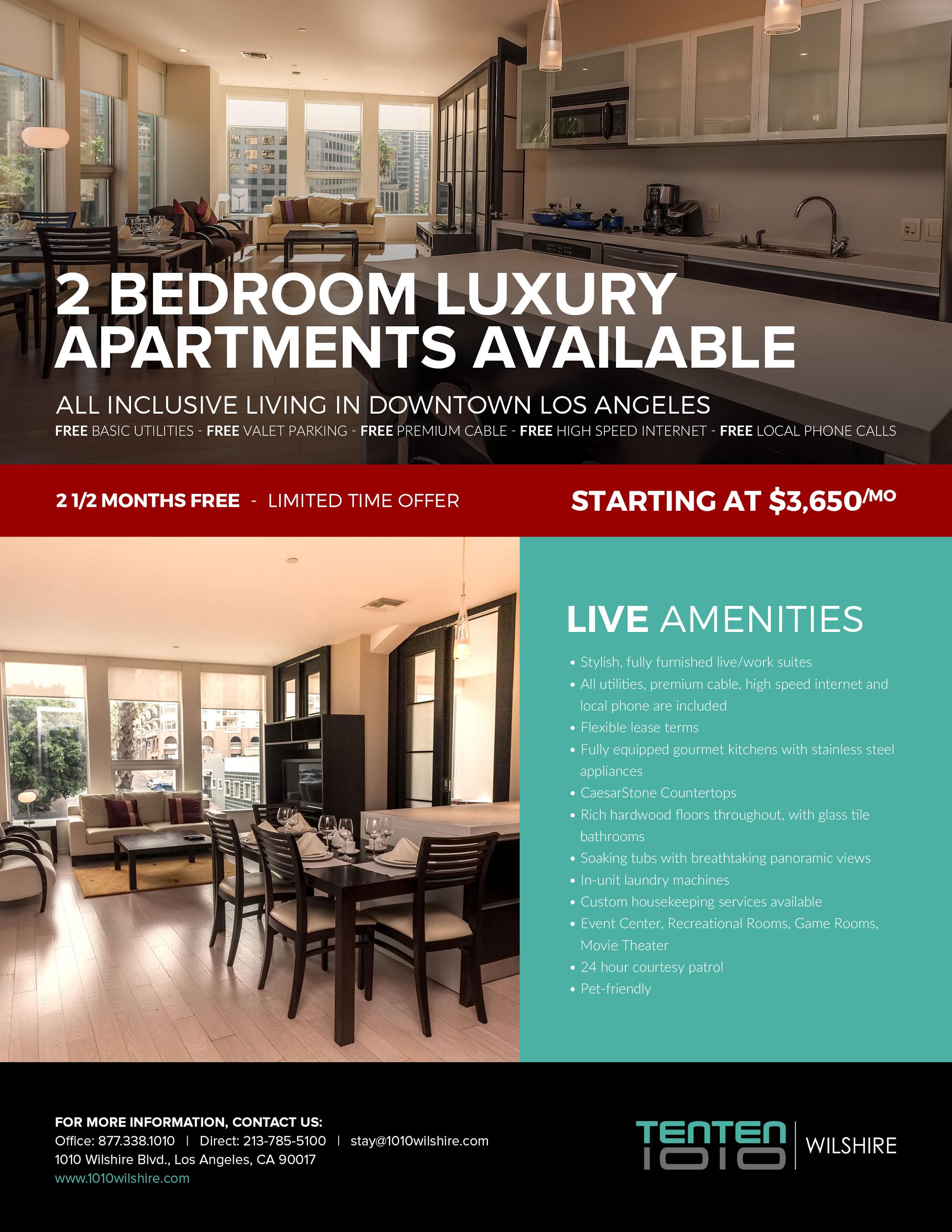 Live It Up Downtown 2 Bedroom TENTEN Wilshire Apartments First